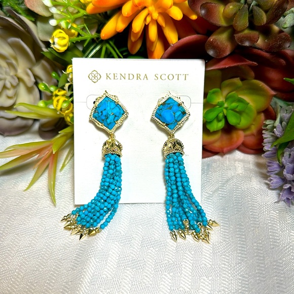 KENDRA SCOTT EARRINGS MISHA VEINED TURQUOISE NEW! - Picture 3 of 7
